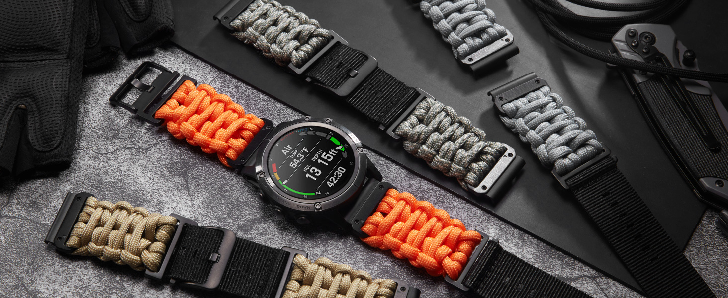 Correa Nylon Paracord 20mm/22mm/26mm Compatible Garmin miniatura 7