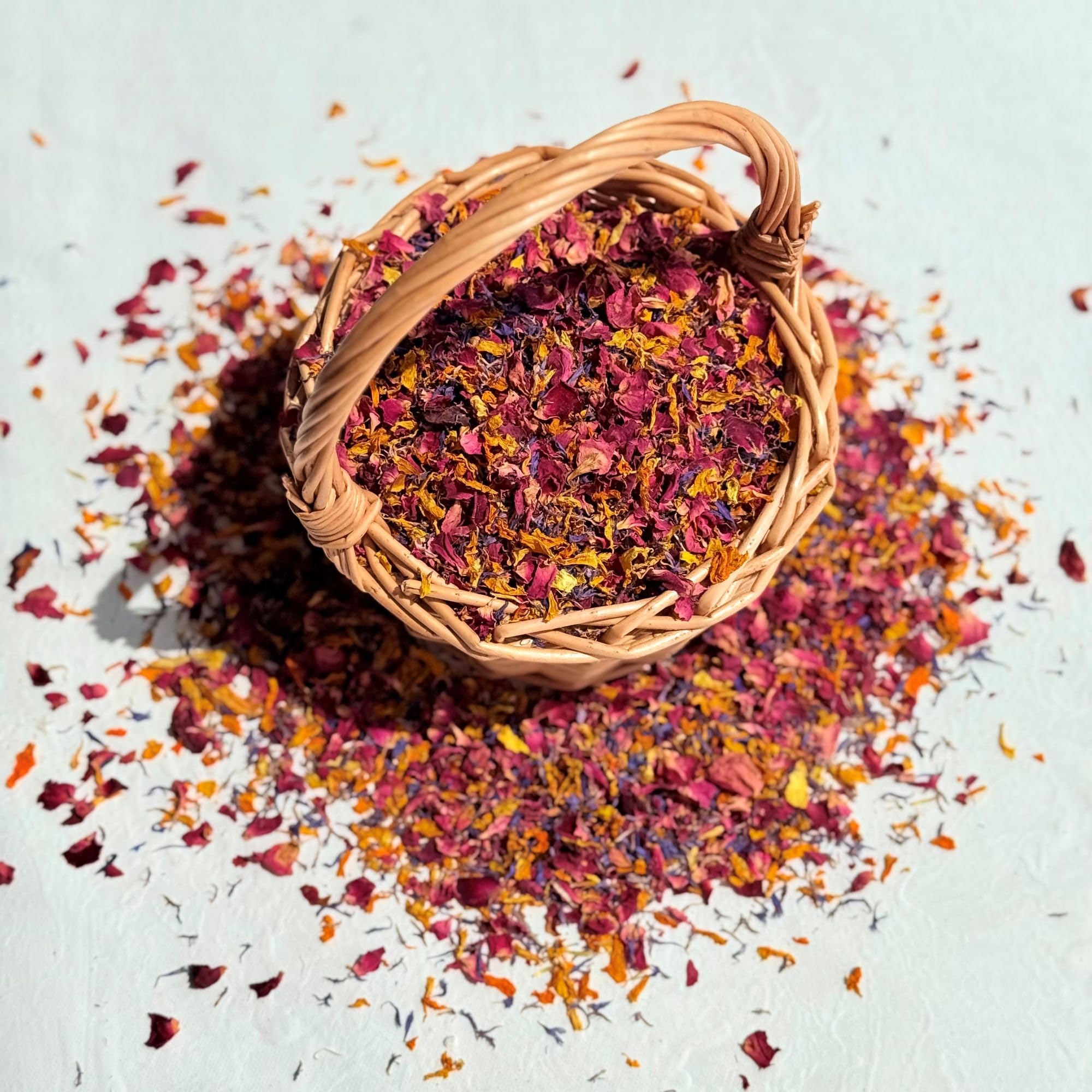 Stripey Finds 330 Moroccan Flame Natural Petal Confetti - 10 Litres - 'Moroccan Flame' Mix Of Burgundy Red Rose, Orange Marigold And Blue Cornflower - Biodegradable (330)