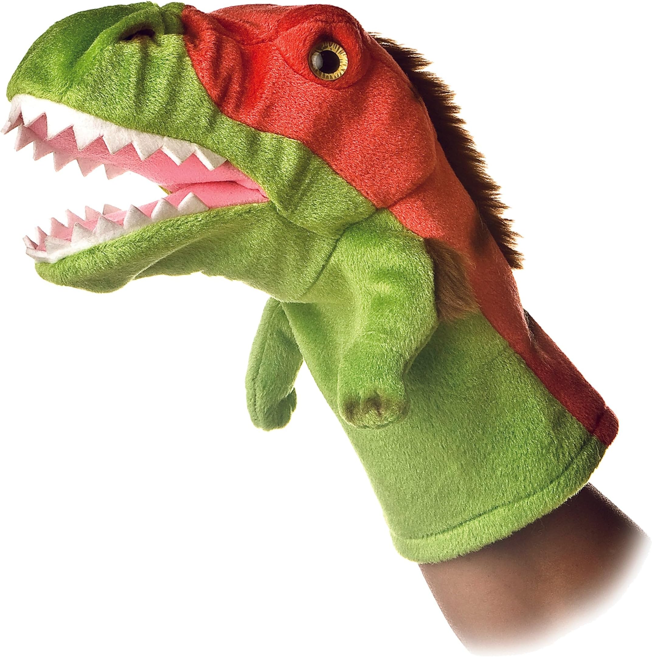 Aurora® Interactive Hand Puppet Velociraptor Stuffed Animal - Storytelling Adventures - Playful Learning - Green 8 Inches