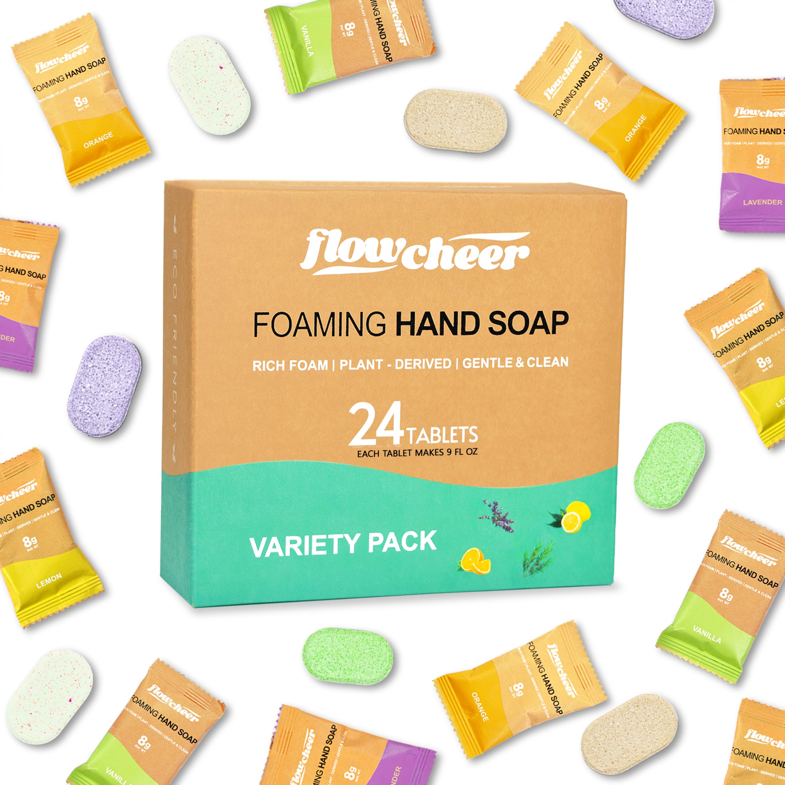 flowcheer Foaming Hand Soap Refill Tablets, Variety Fragrance, 24 Pack