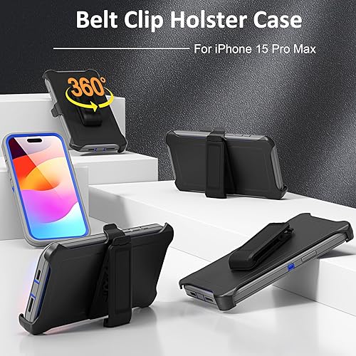 Miniatura 2 de Compatible con iPhone 15 Pro Max, con funda de clip para cinturón, resistente, a prueba de golpes, protección de cuerpo completo para iPhone 15 Pro