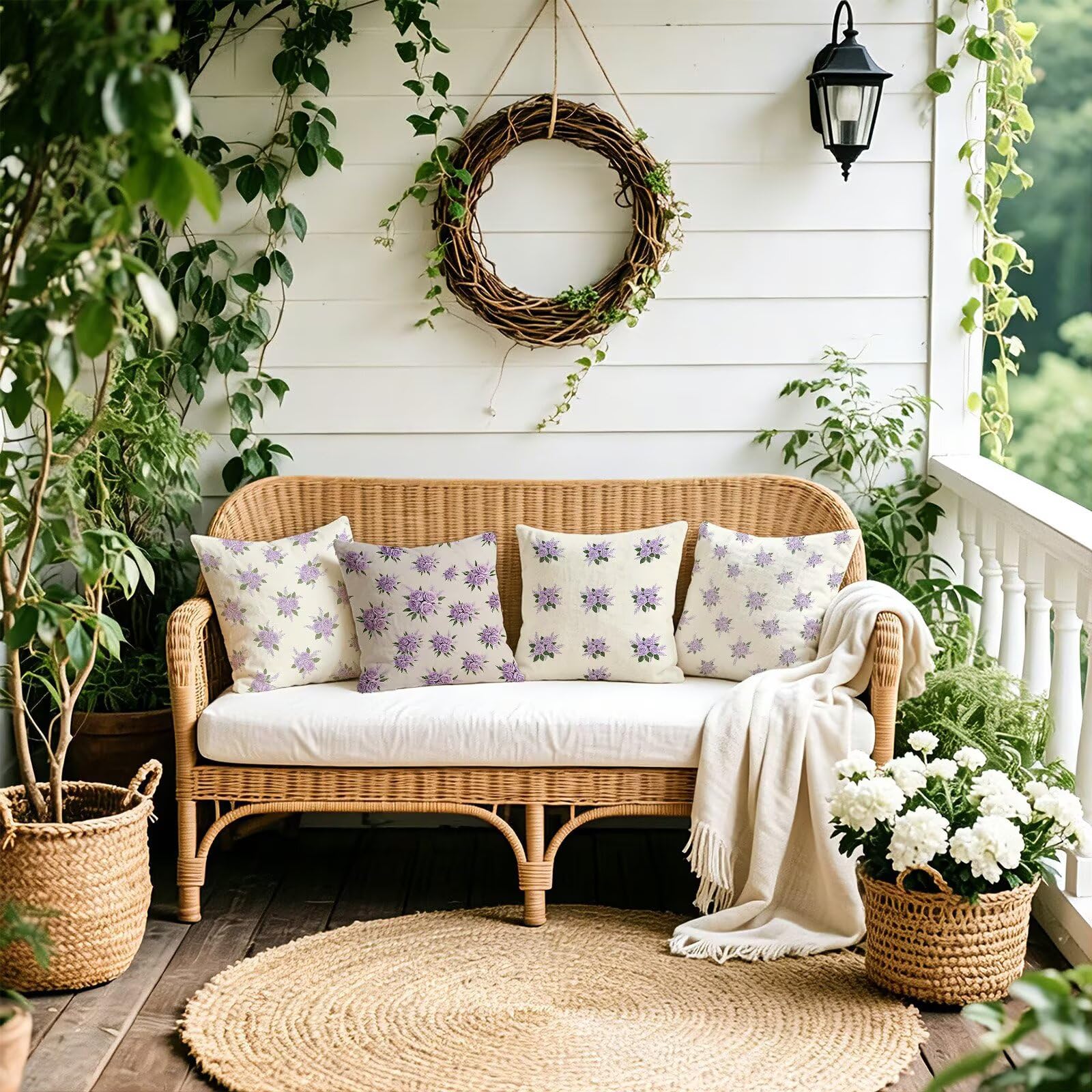 Viola Federe Cuscini Divano 45x45cm, Cuscini da Esterno Set de 4, Cod-48 | Velour Copricuscini Decorativi Letto Arredo, per Letto, Soggiorno, Giardino, Esterno, Casa Decorazione Set di 4 Fiore