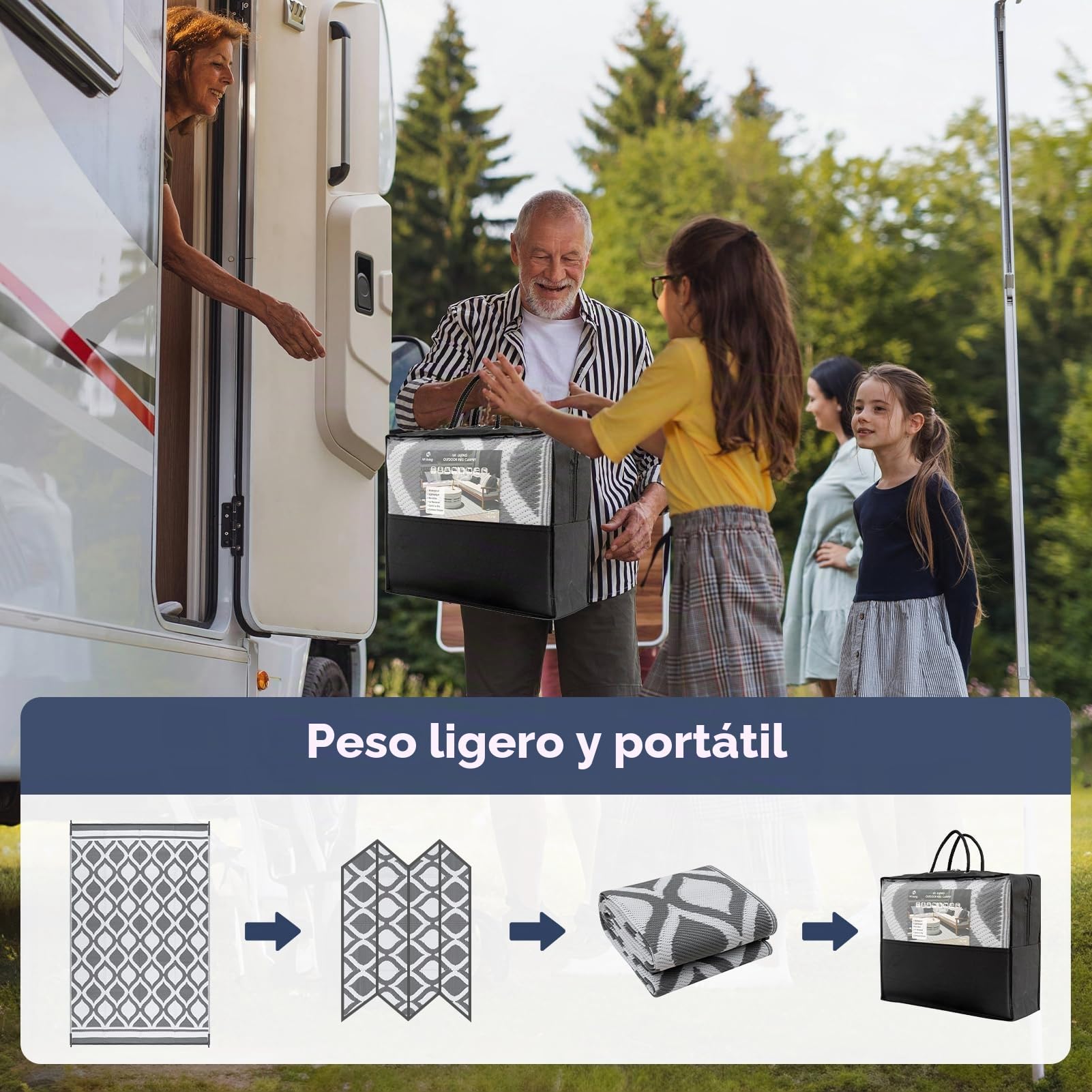 VK·LIVING Alfombra Exterior 120X180cm Impermeable Reversible Duradera & UV Resistente Moderna Portátil Ligera para Alfombra de Exterior Balcón Camping Patio RV Gris&Blanco