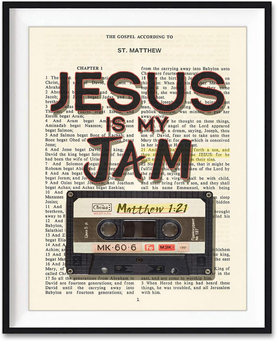 Amazon.com: Vintage Bible Verse Scripture - Jesus Is My Jam - Matthew 1 ...