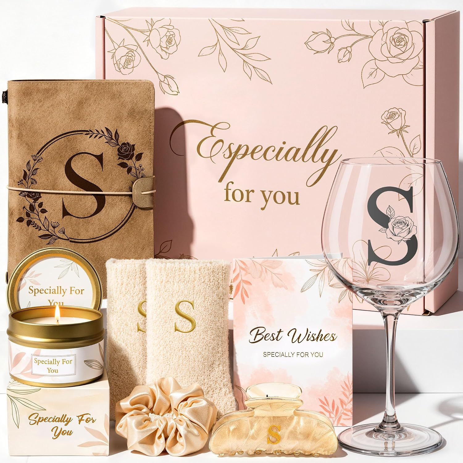 Personalized Birthday Gifts for Women, Monogrammed Initial Gift Box Set