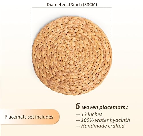 Miniatura 5 de Defined Deco - Juego de manteles individuales tejidos redondos de ratán de 13 pulgadas, manteles individuales bohemios, manteles individuales de