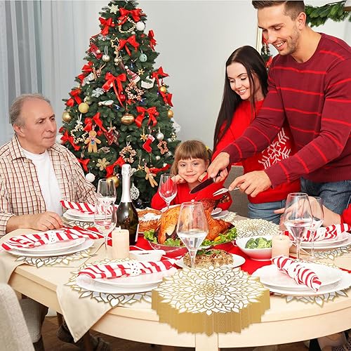 Miniatura 4 de 50 manteles individuales desechables dorados metálicos redondos de papel redondo floral para mesa, tapete de ajuste de mesa de papel prensado