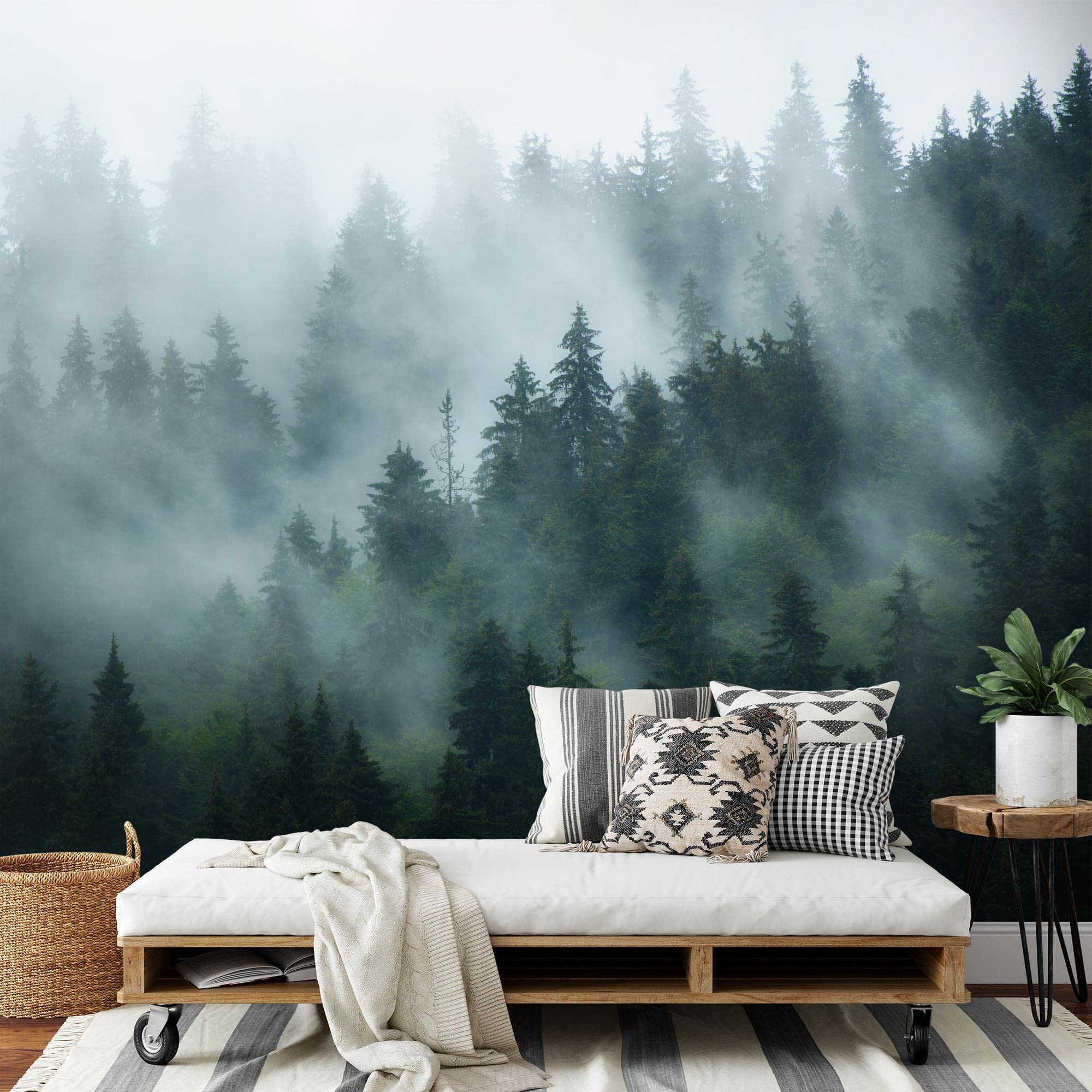 Runa Art Fototapete Wald Nebel 352 x 250 cm Vlies Tapeten XXL Moderne Wandtapete Wohnzimmer Schlafzimmer Grün 9552011a