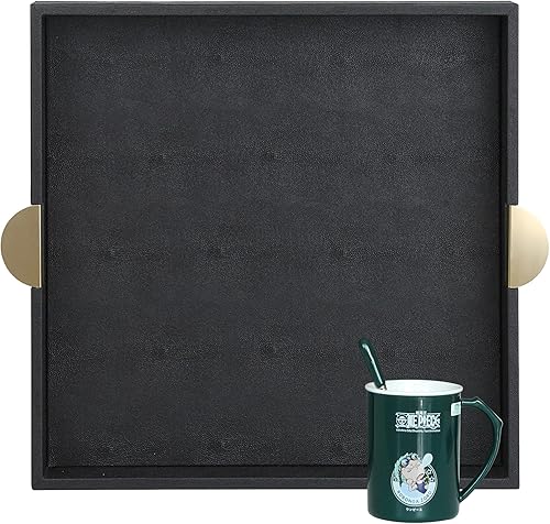 Miniatura 8 de HofferRuffer Bandeja Decorativa de Servir de Cuero Sintético, Elegante Bandeja Otomana para Mesa de Café, Desayuno, Bebidas, Bandeja para Servir