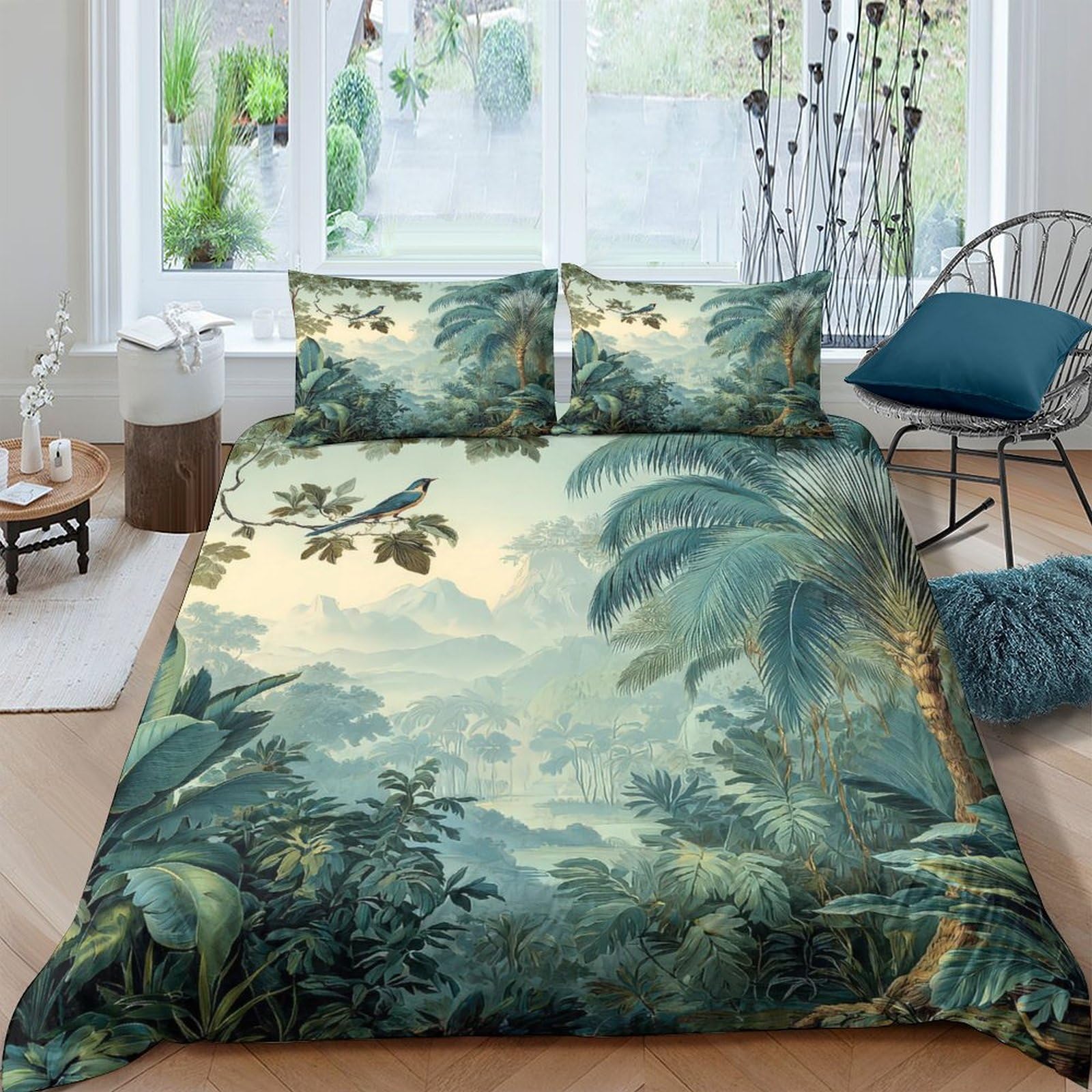Ctjqhvkz Style-7 3D Printed Rainforest Jungle Fitted Sheet Microfiber Soft Breathable Tropical Leaves Mattress Cover For Bedroom Guest Room Decor Single（135X200cm）