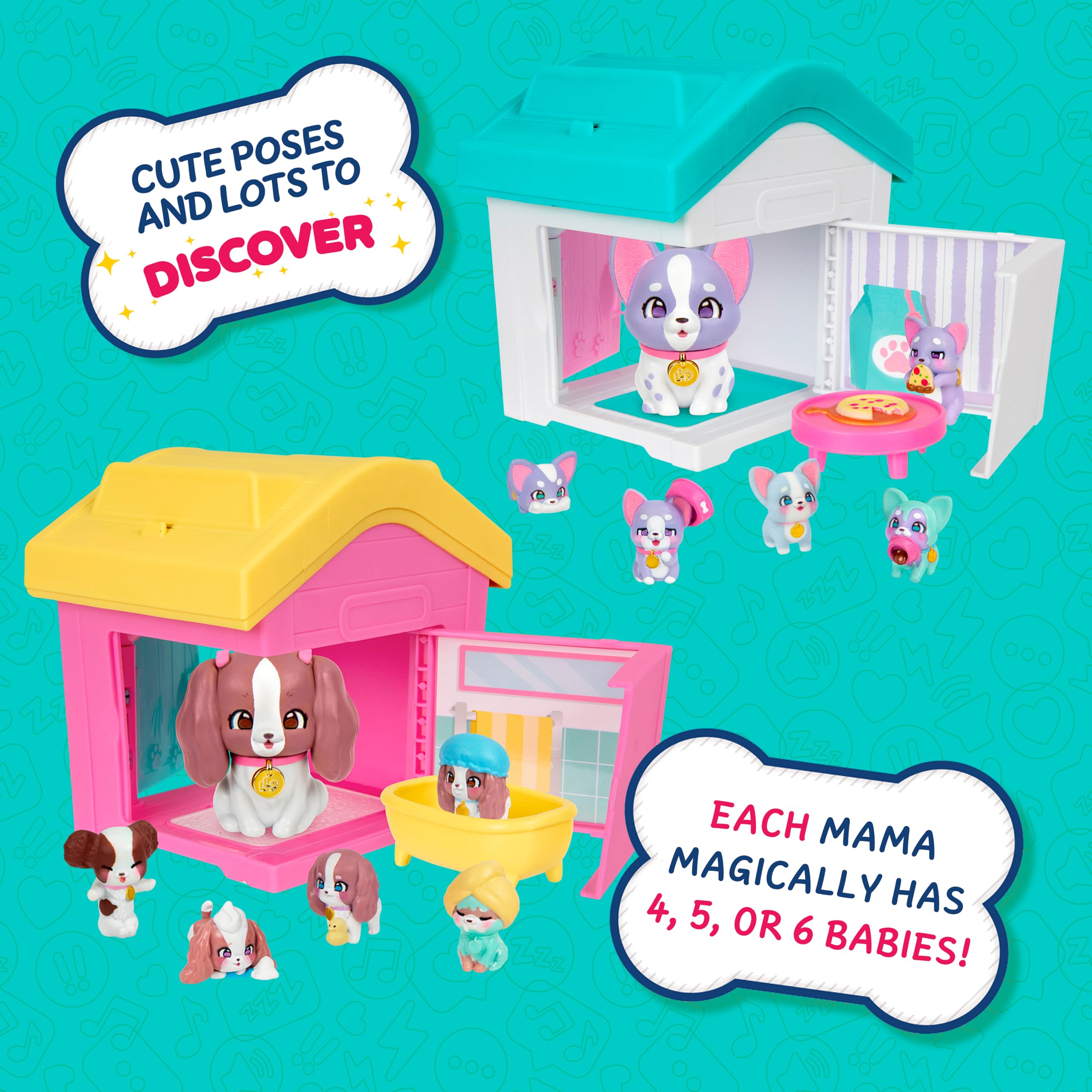 Little Live Pets Mama Surprise Families – Coffret Maison de Maman Bouledogue français et épagneul, 2 Maisons et des Chiots Uniques, 4-6 bébés par Maman, Set de Jeu Pliable, + de 80 à Collectionner