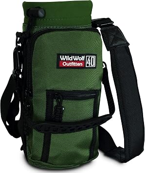 Wild Wolf Outfitters - #1 Best Water Bottle Holder for 40 oz Bottles - Carry, Protect and Insulate Your Flask with This Military Grade Carrier w/ 2 Pockets and an Adjustable Padded Shoulder Strap.
