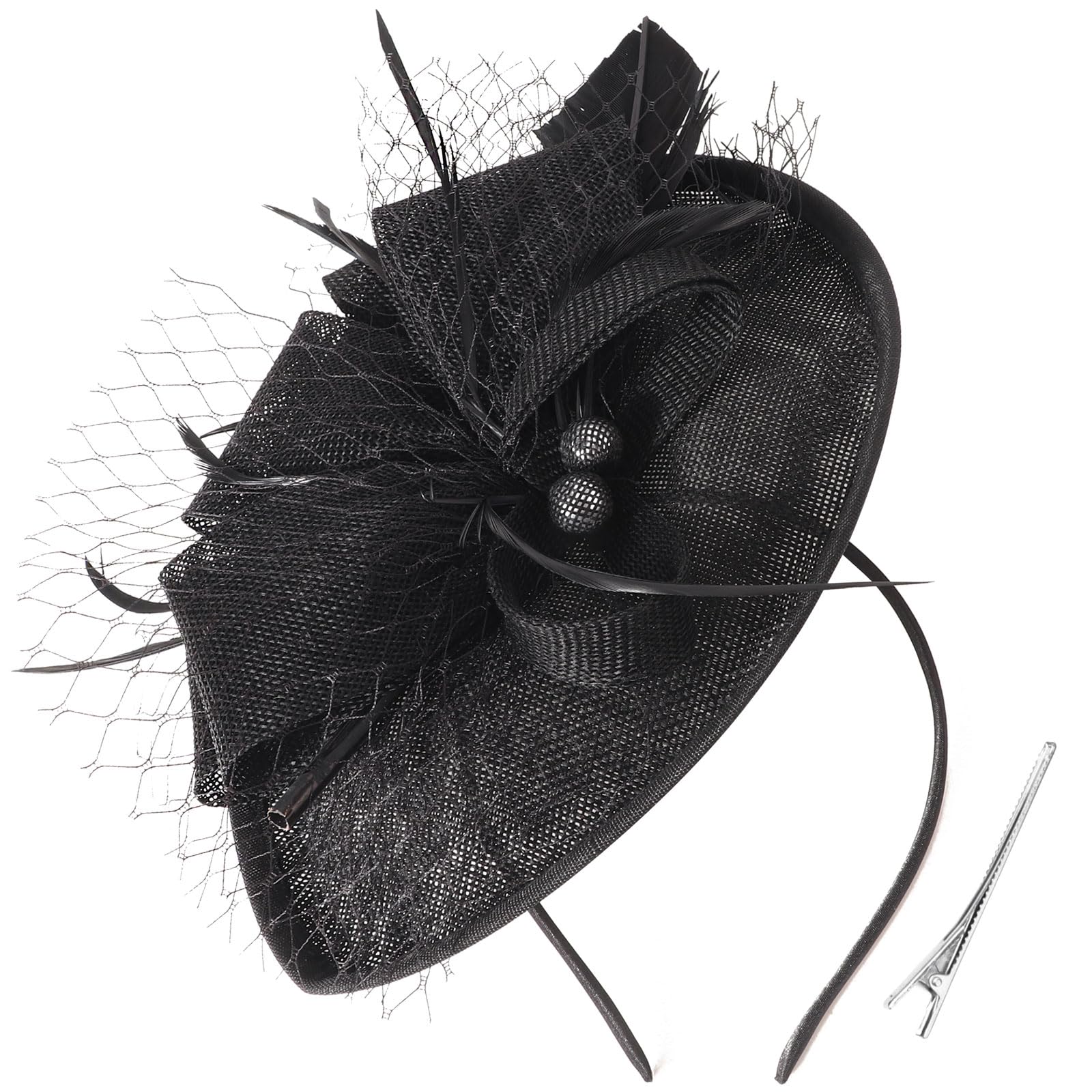 Dreshow Girls 1 Pc Single Arrow Fascinators Hat: Black Flower With Single Arrow Feather Fascinators Hat Headband And A Forked Clip Bridal Headwear Derby Fascinator Pillbox Hat Headdress For & Women