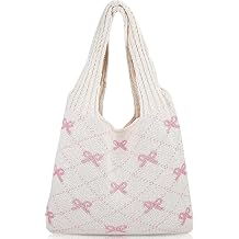 Crochet Beach Bags Coquette Bow Tote Bag Purse Cute Beach Tote Bag Boho Knit Shoulder Purses Vacation Handbag