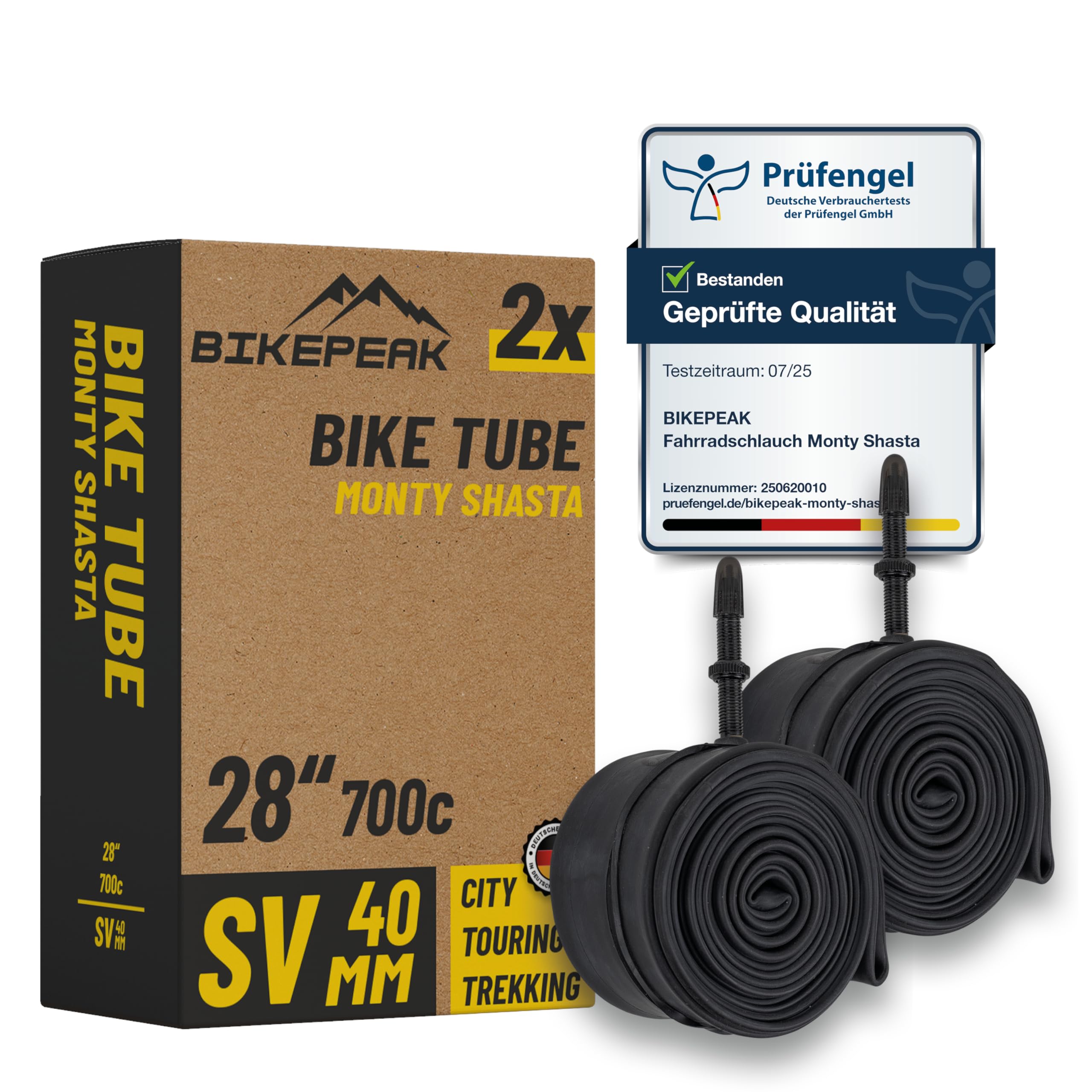 BikePeak 2X Fahrradschlauch Trekking 28 Zoll mit schwarzem Sclaverandventil 40mm - Schlauch SV Presta Ventil, ETRTO 28/47-622/635, 700C - 2er Set Schläuche Monty Shasta
