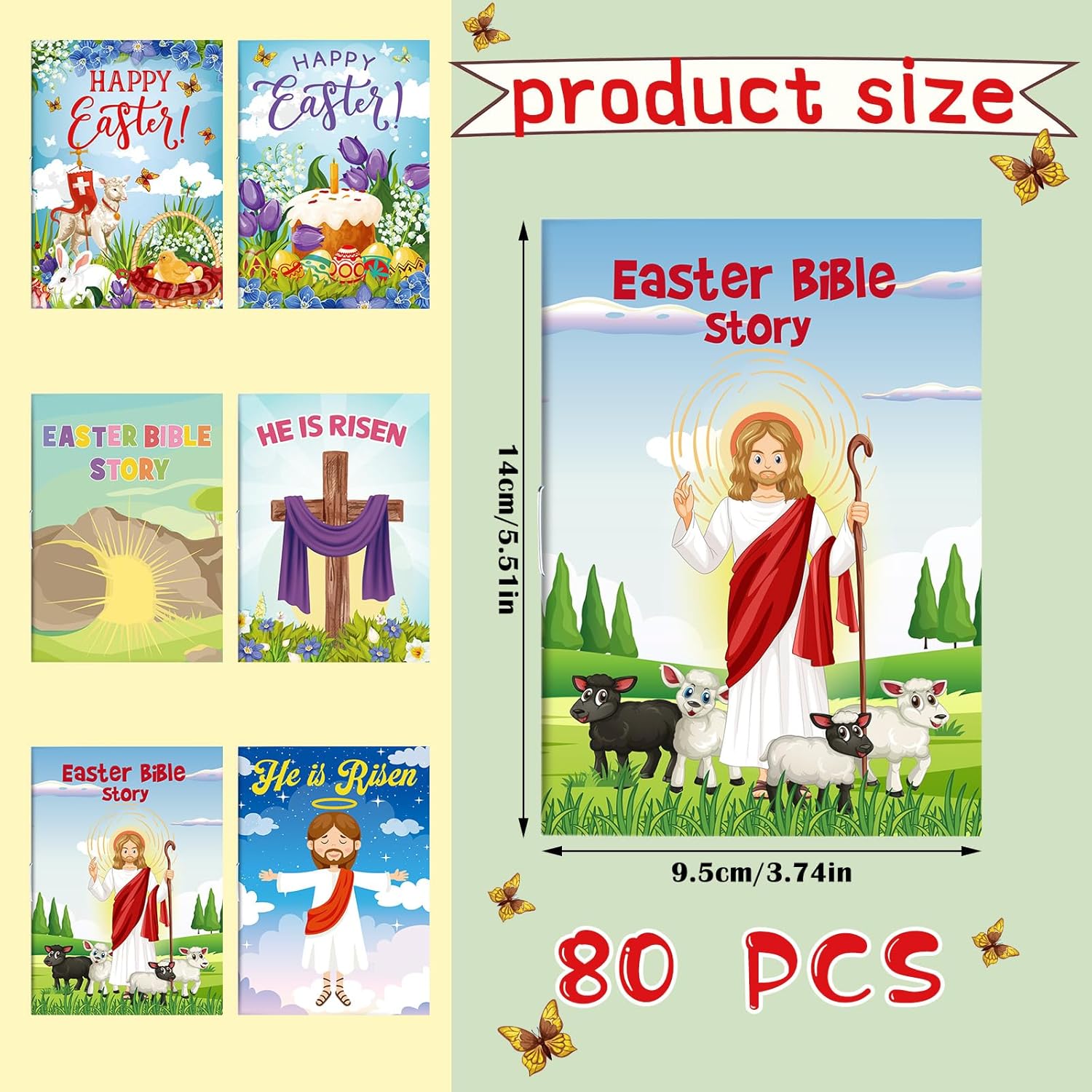 Yexiya 80 Pcs Easter Bible Coloring Books for Kids Christian Coloring Book Bulk Christian Stories to Color Religious Gift for Kid Easter Party Favor Bible Stuff Item Basket Stuffers Activity Supplies