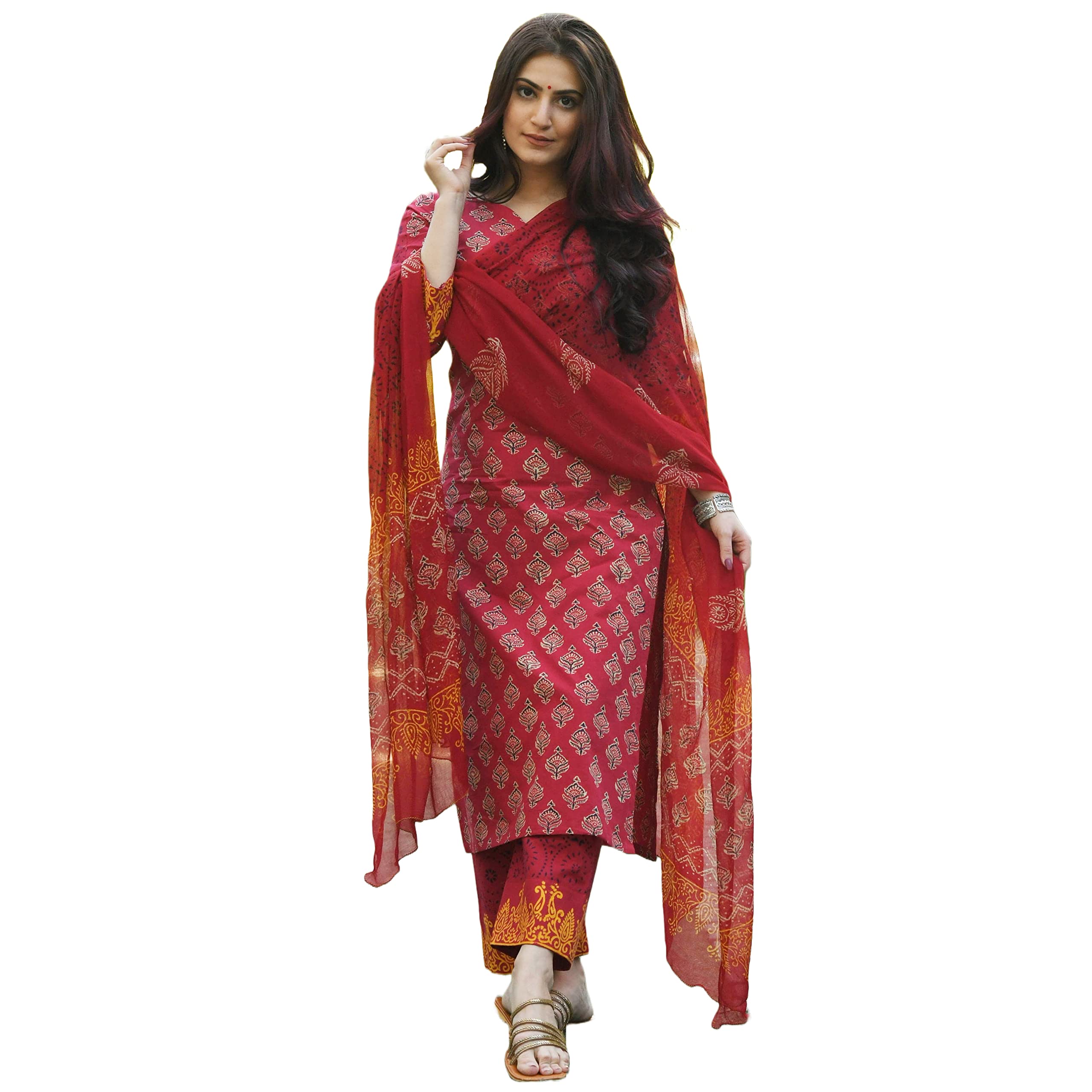 gosriki Women's Rayon Floral Printed Straight Kurta with Pants & Dupatta-picture-33