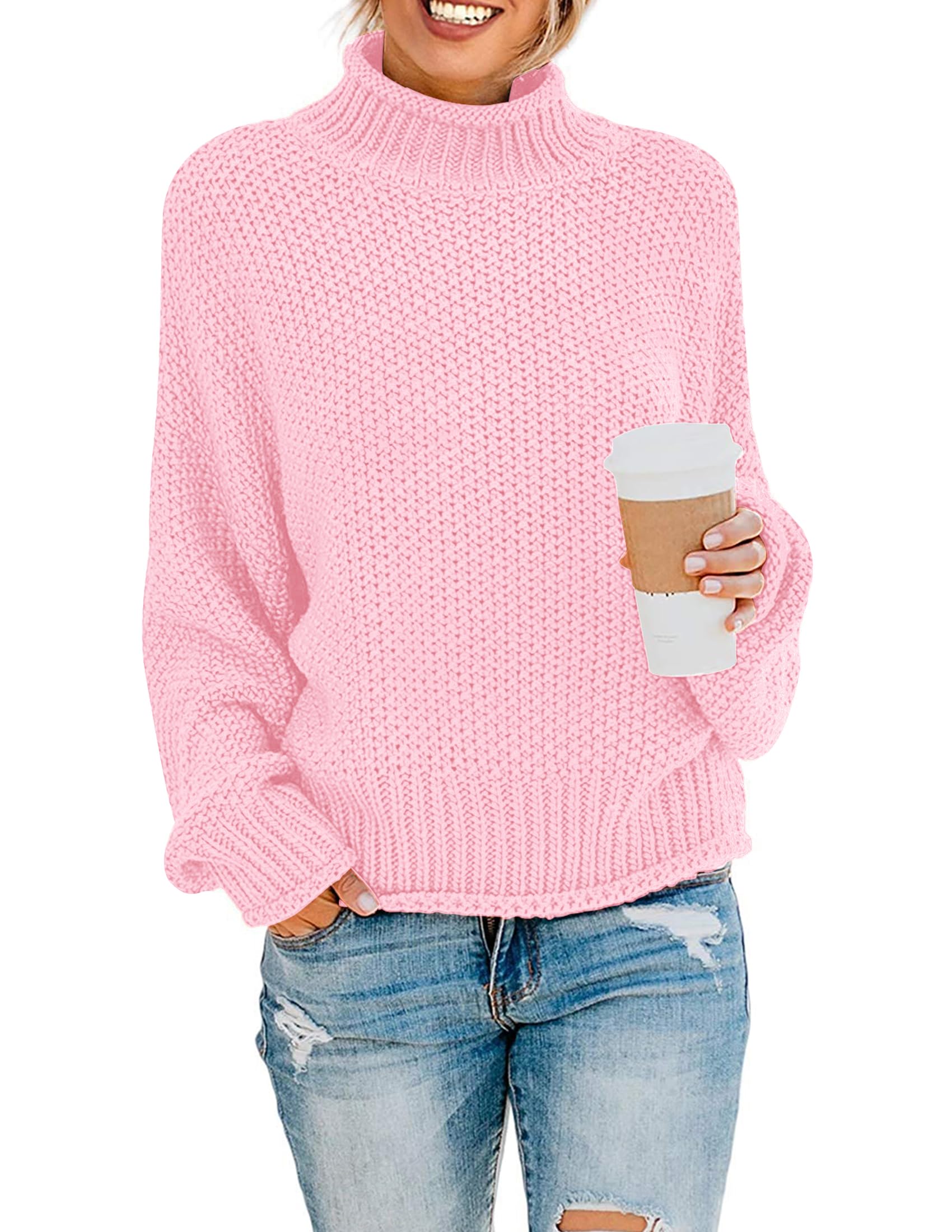 ZESICA Women's Chunky Knit Turtleneck Sweater - Batwing Sleeve, Oversized Pullover, Long Sleeve Winter Top - View #4