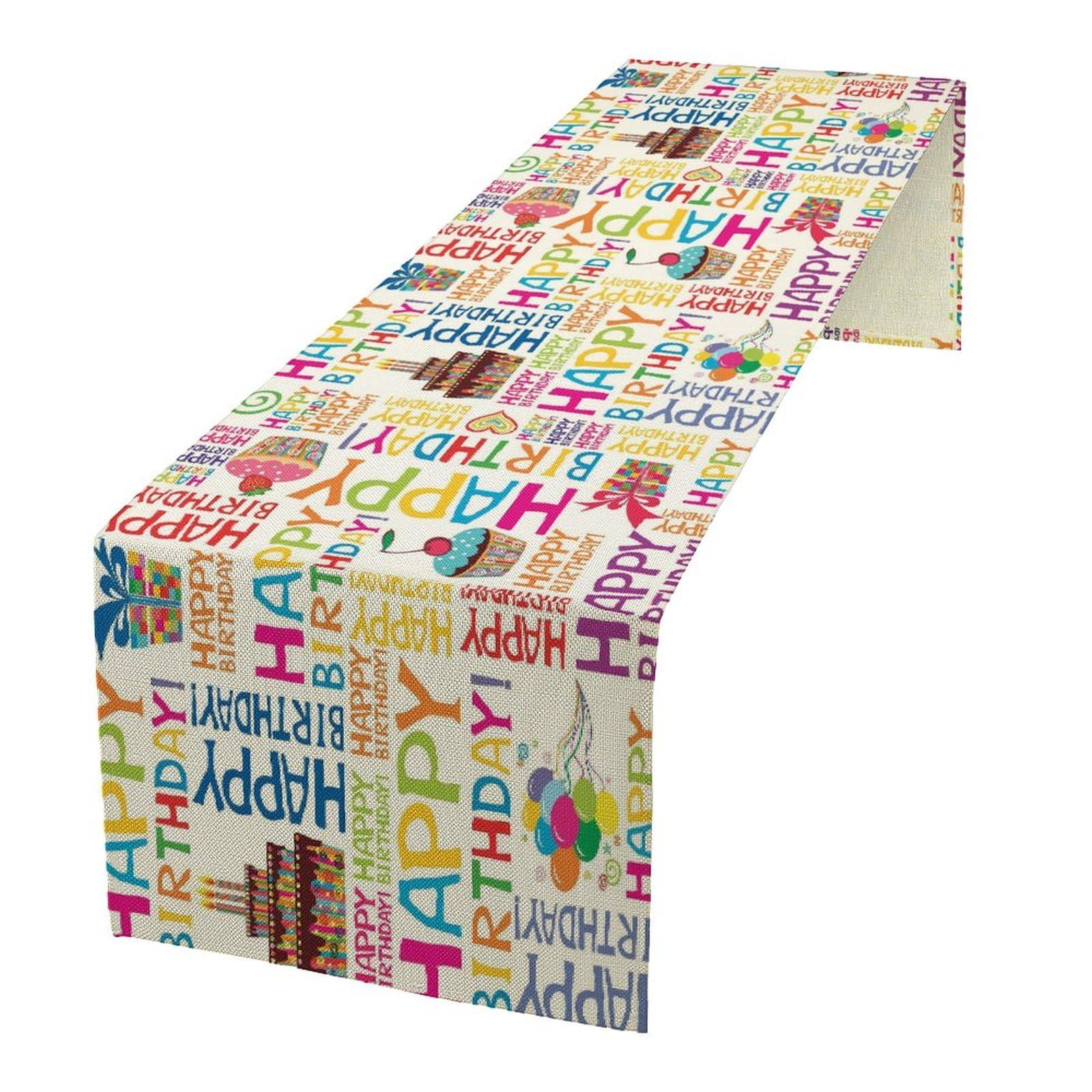 Happy Birthday Table Runners, Farmhouse Style Decor Table Runner Dresser Scarves for Small/Round/Square/Wedding/Coffee/Dining Table Party Home Decor