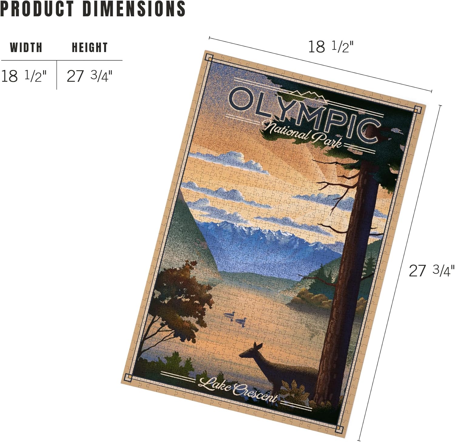 Lantern Press Olympic National Park, Washington, Lake Crescent, Lithograph 1000 Piece Jigsaw Puzzle for Adults, Made in USA with Reference Poster