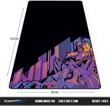TITANWOLF - Extra Large Gaming Mouse Mat 1200x600mm Oversize - XXL Mouse Pad with motif - Desk Pad L Extended – For Precision and Speed - Non-Slip Rubber Base – For Mouse and Keyboard - Black
