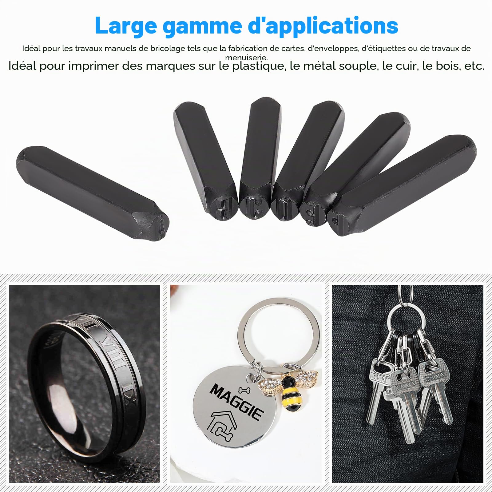 Lot de 36 tampons en acier avec lettres et chiffres de 10 mm - Alphabet de A à Z, chiffres de 0 à 9 et sceau pour impression sur bois, métal, cuir
