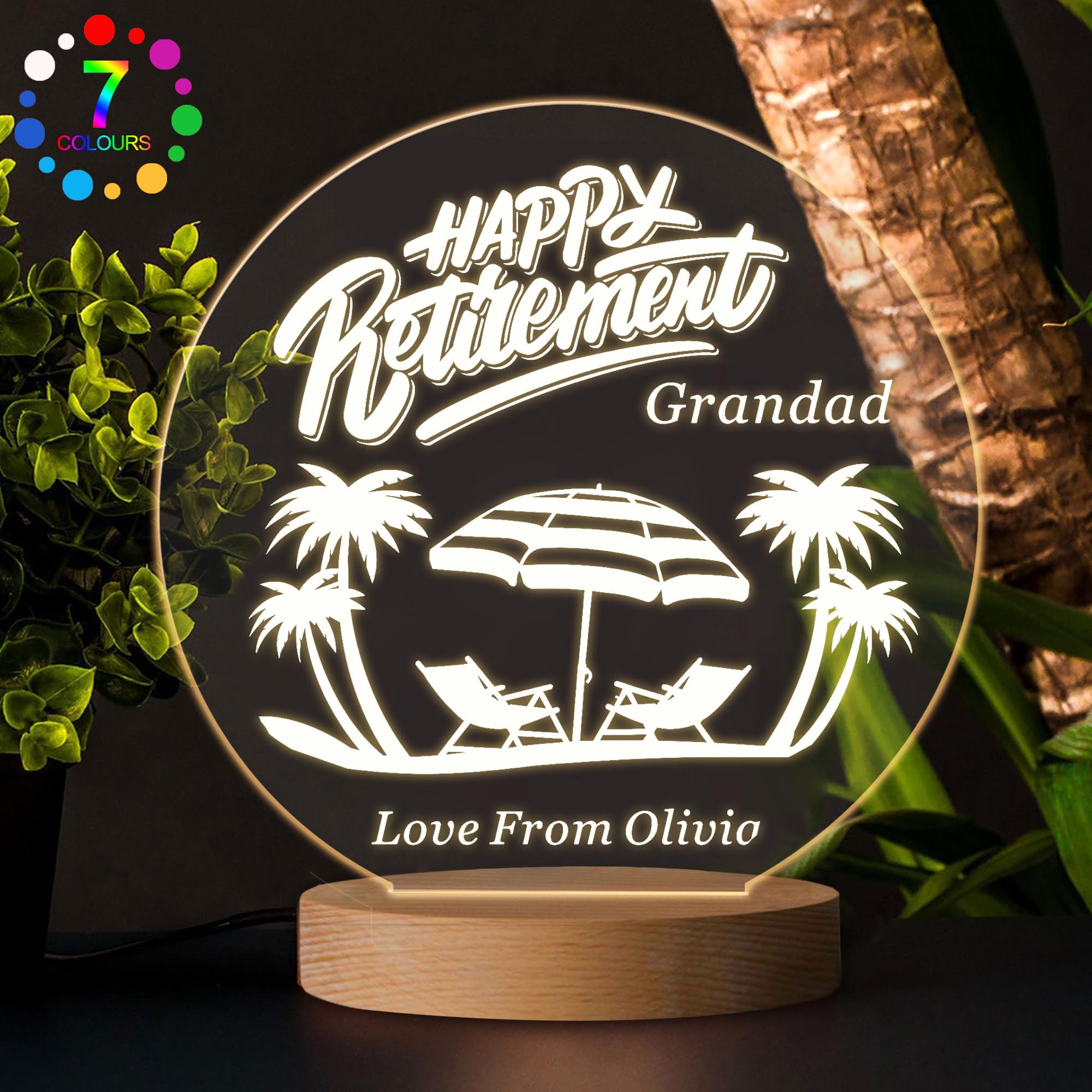 EDSG Personalised LED Night Light Lamp Colorful Nightlight Retirement Gift Custom Acrylic Night Lamp with Any Name Bedroom Room Sign Plaque Retirement Gifts for Women Men Grandpa Nanny (Design 2)