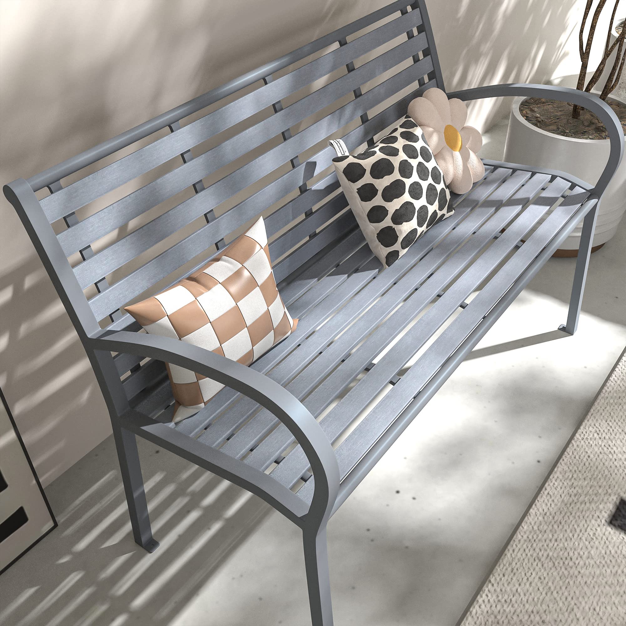 VICLLAX Outdoor Garden Bench for Outside, Waterproof Patio Metal Bench for Lawn, Porch, Backyard