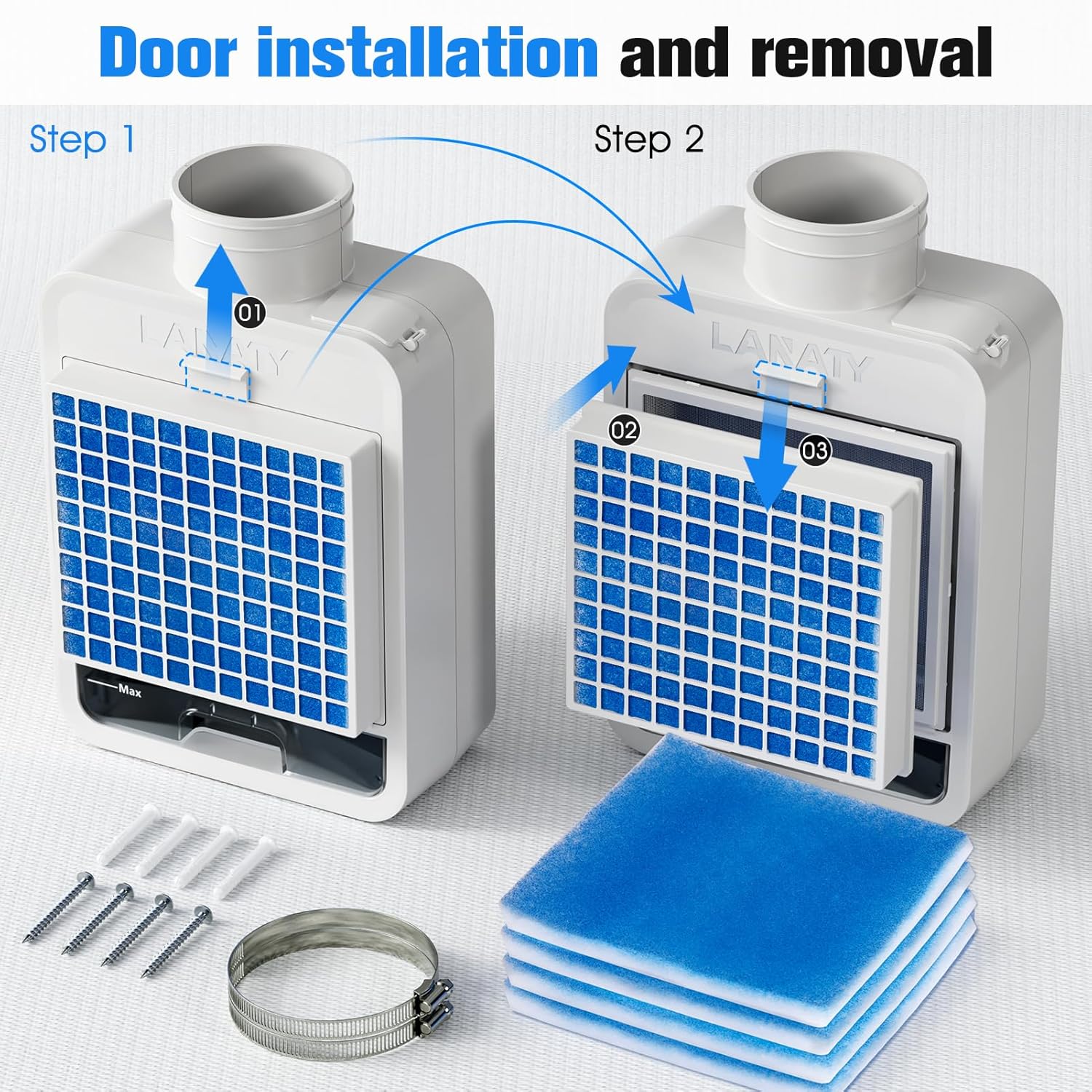 3-in-1 Indoor Dryer Vent, 4Pcs Polyester Filter, Stainless Steel Screen Filter, Lint Captured Water Drawer, Dryer Vent Cleaner Kit with Weight Control Safety Flap, Energy-saving, Improve Air Quality