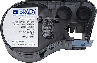Brady - 143223 MC-125-342 Polyolefin B-342 Black on White Label Maker Cartridge, 7' Width x 15/64" Height, For BMP51/BMP53 Printers