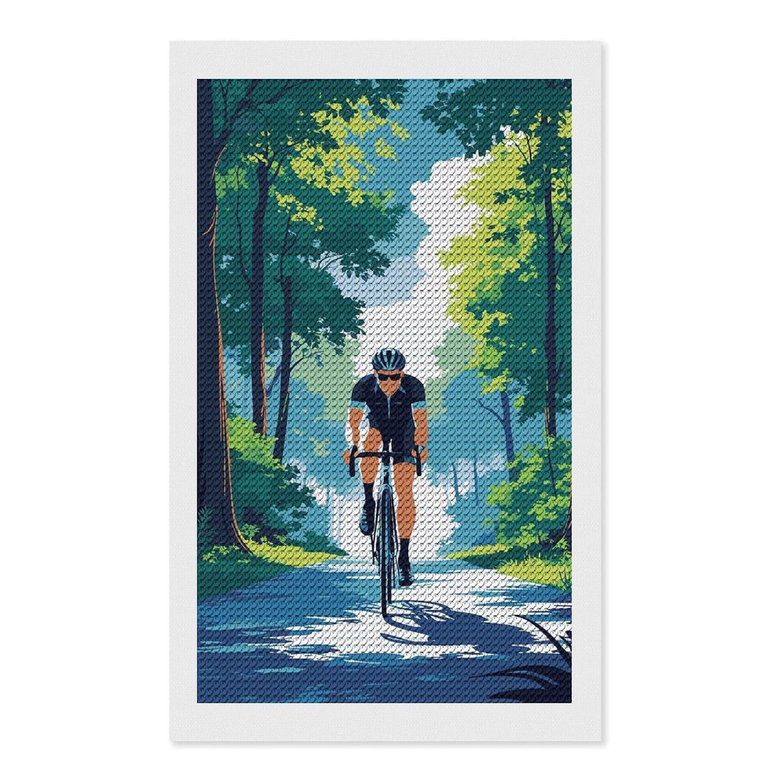 Junmoney Cyclist in Forest Illustration Diamond Art Canvas 12"x20", for Adults, Pleasing Wall Art Project, Modern Decor, Gift Idea, Nice Detail and Sparkle