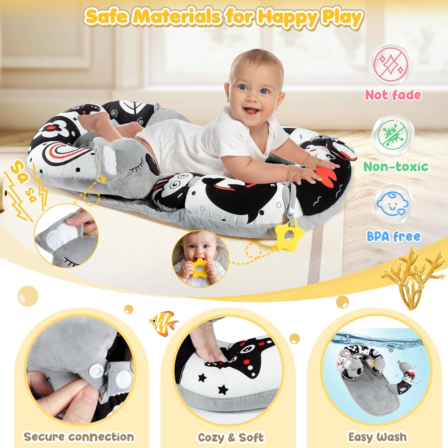 URMYWO Tummy Time Activity Mat - Cozy Tummy Time Mat for Newborn 0-12 Months, Breathable and Soft Infant Baby Sit Me Up Floor Seat Early Sensory Development Gifts Tummy Time Play Toys - Image 4