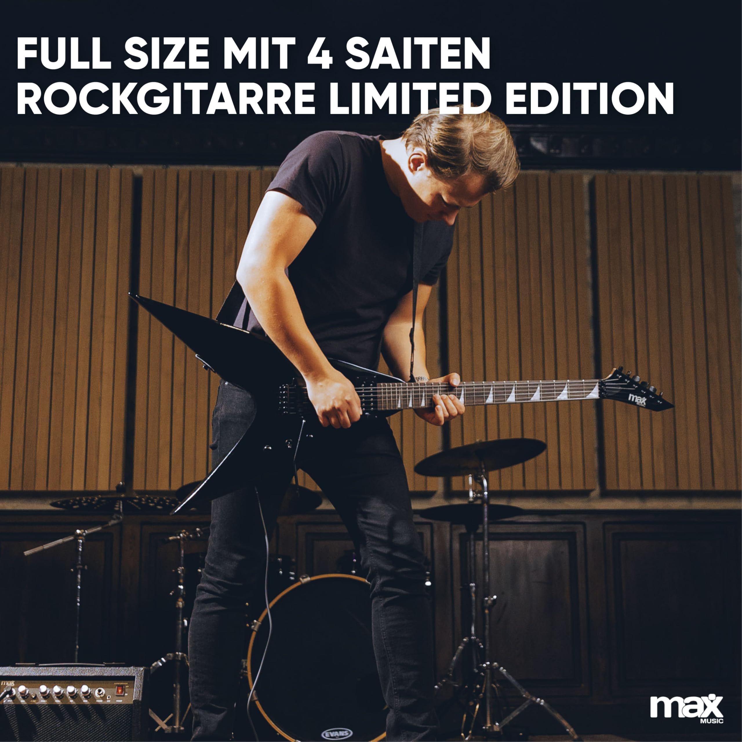 Max GigKit Rock Style E-Gitarre, E Gitarren Set mit Gitarrenverstärker, Tasche, Plektrum, Stimmgerät Gitarre, Instrumentenkabel, Ersatzsaiten, Gitarrengurt, 24 Bünde - Schwarz