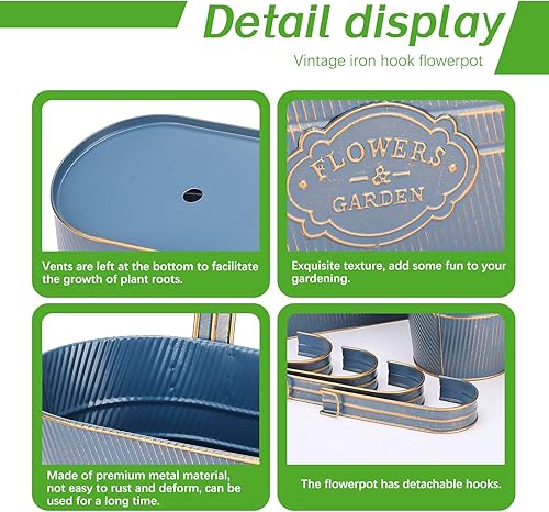 Miniatura 3 de PerGar Macetas de metal vintage para colgar en la pared, maceta rústica, soporte para plantas con ganchos desmontables y agujero de drenaje para