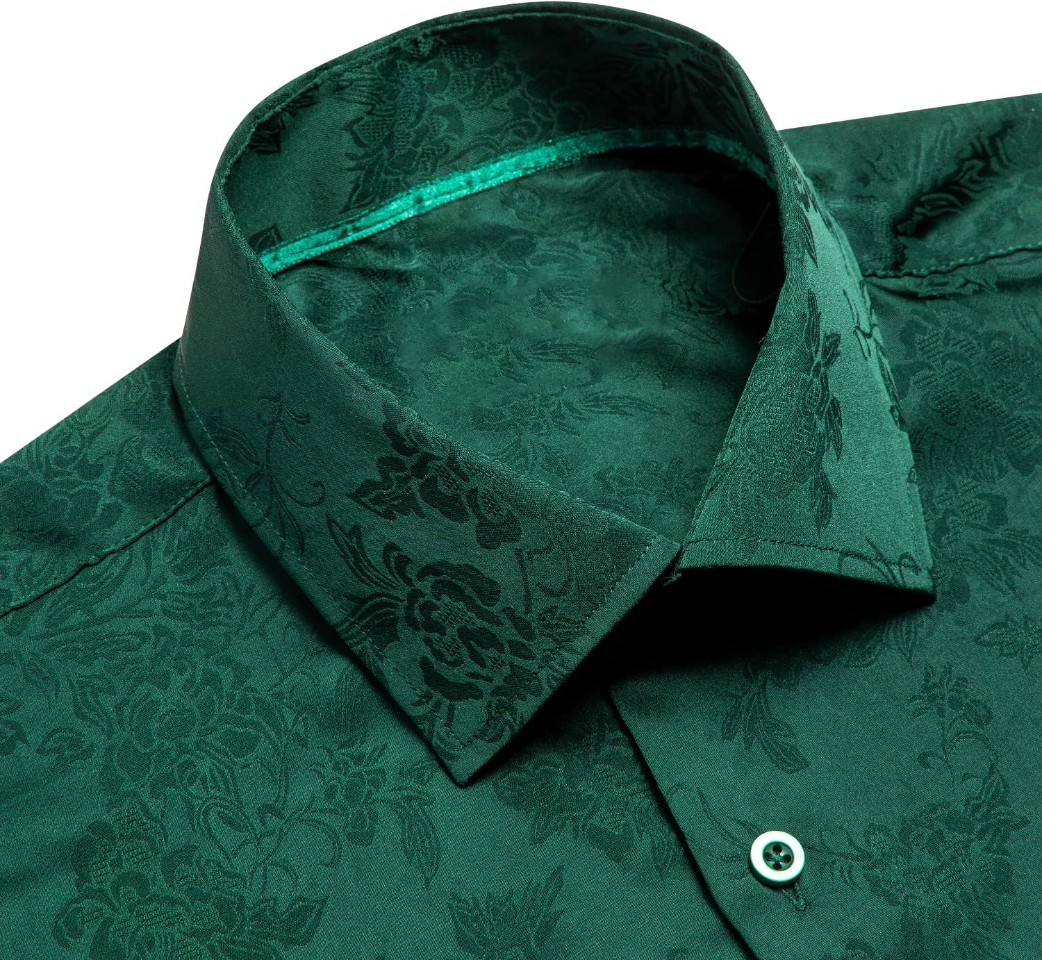 Hi-Tie Mens Forest Green Dress Shirts Floral Long Sleeve Formal Shirts for Men Button Down Regular Fit Party Wedding - Image 3