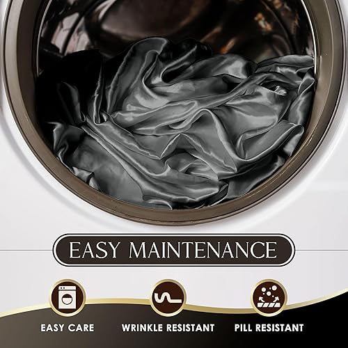 Miniatura 8 de Martex Juego de sábanas de seda satinada de 4 piezas tamaño matrimonial, 1 sábana bajera, 1 sábana encimera y 2 fundas de almohada, calidad de