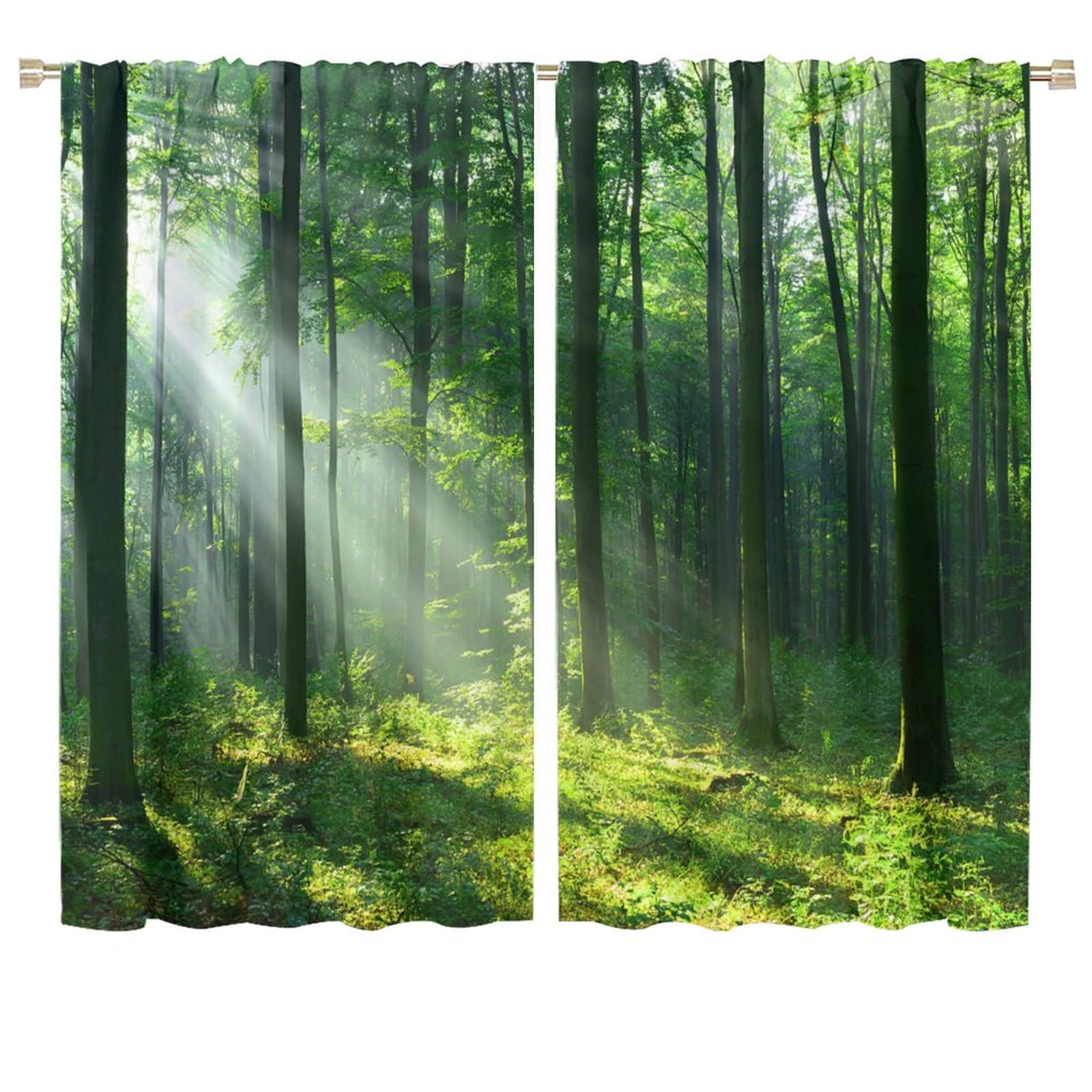JESTRONRY Green Forest Tree Curtains for Living Room,Spring Nature Landscape Sunshine Scenery Window Treatments Bedroom Curtain Home Decor Blackout Drapes 2 Panel Set W72xL63in
