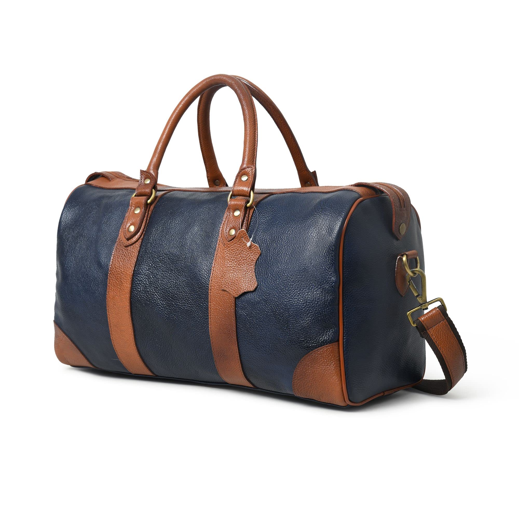 Leather Duffle Weekender Bag for Men Women Handmade Soft Leather Overnight Weekend Travel Duffle Bags for Gym Sports Available in Navy Blue, Navy Blue, 18 Inch, Duffel Bag-image-44