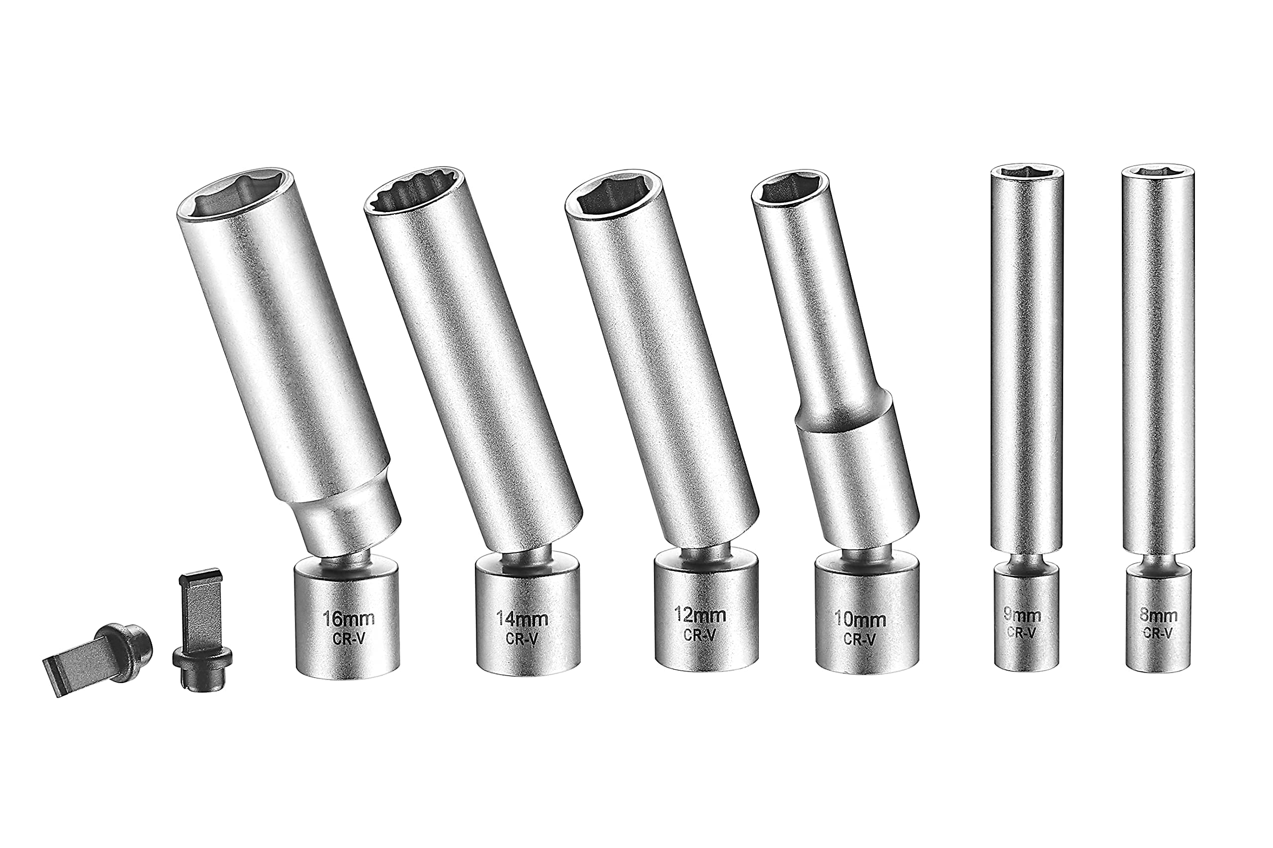 Kauplus 6PCS Swivel Spark & Glow Plug Socket Set, 360 Degree Universal Joint Thin Wall Glow Plug & Spark Plug Removal/Installation Tool Kit-1/4” & 3/8“ Drive, 8-16MM (6pt), 14Mm (12Pt)