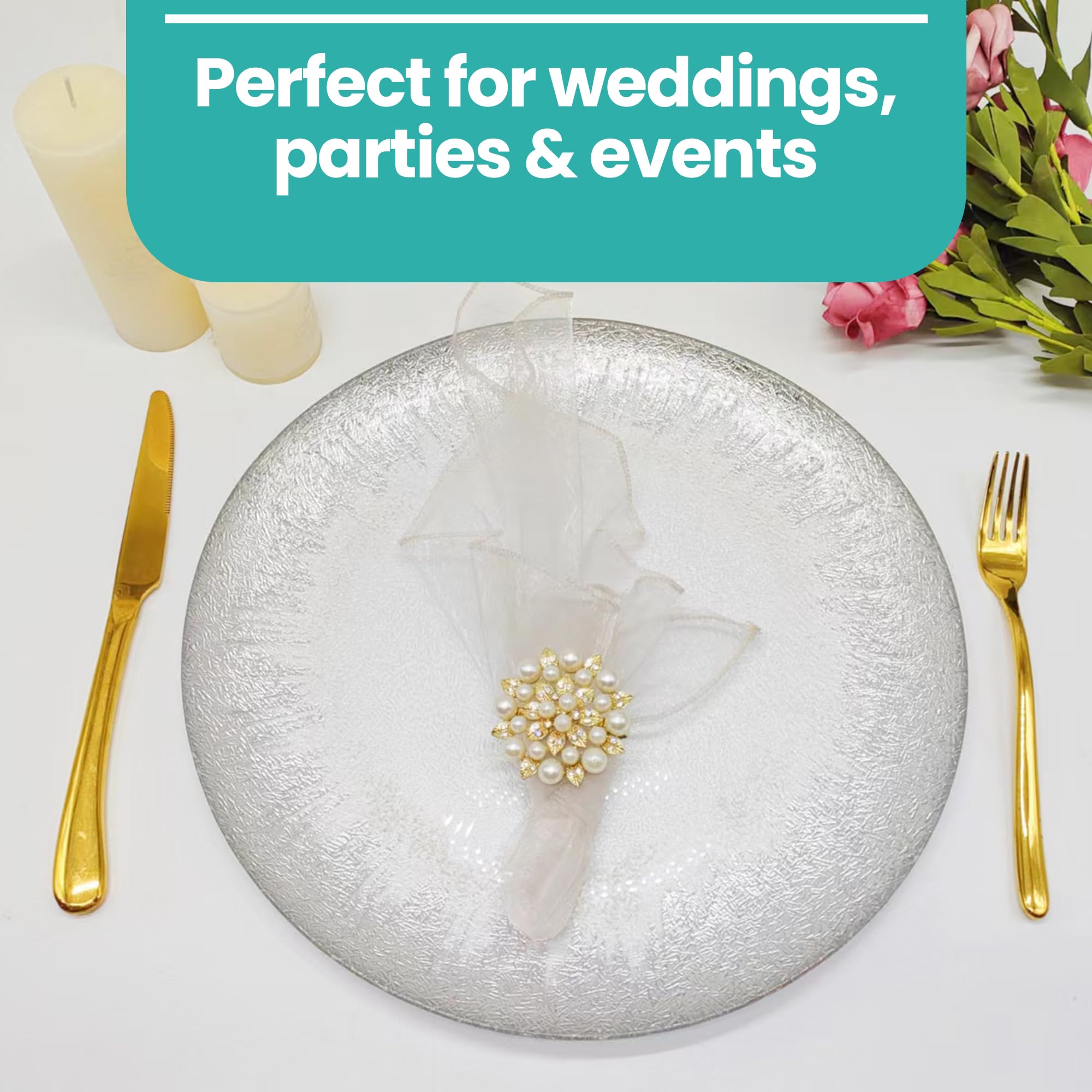 Platos de carga decorativos para fiestas, platos de vidrio con ribete plateado para decoración de mesa de comedor, bodas, cumpleaños, fiestas, vajilla, eventos de catering, 33 cm, 6 unidades