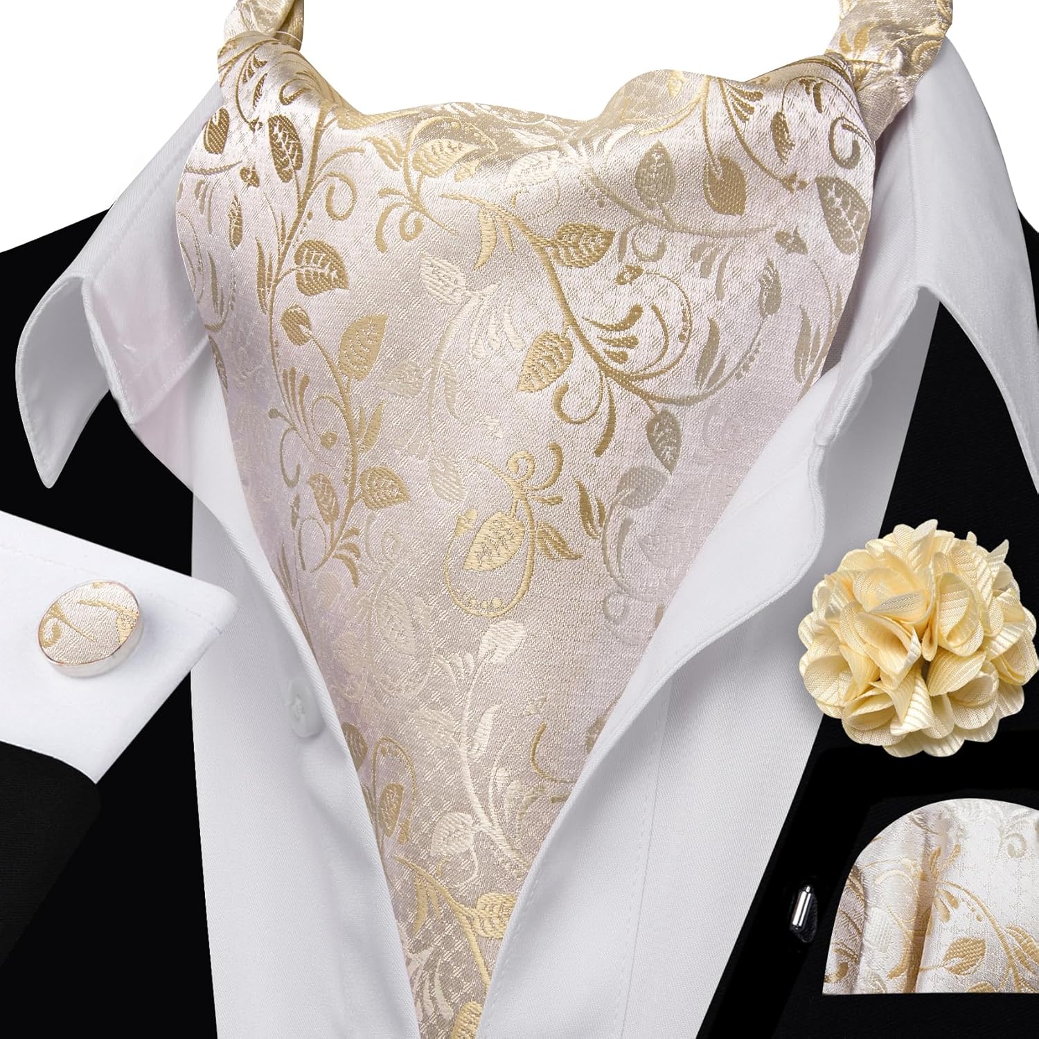 YOHOWA Ascot Tie Silk Cravat Paisley Scarf Self Ties Pocket Square Cufflinks Set Dress Wedding - Image 2