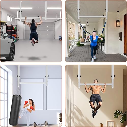 Miniatura 7 de Barra de dominadas de montaje en techo de 48 pulgadas, barra de barbilla de agarre múltiple resistente para garajesótanopatio trasero, altura