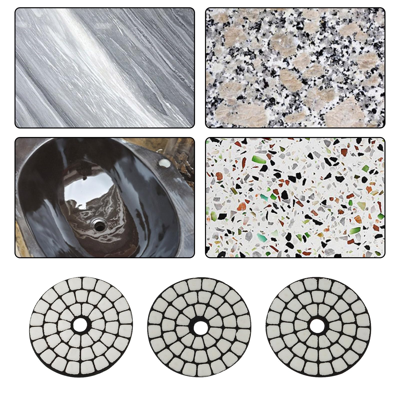 Briny River 6pcs 2 Inch Dry Diamond Polishing Pads 55mm 50# 200# 400# 800# 1500# 3000# Grits Polishing Pads for Granite Quartz Stone Marble Floor - Image 3