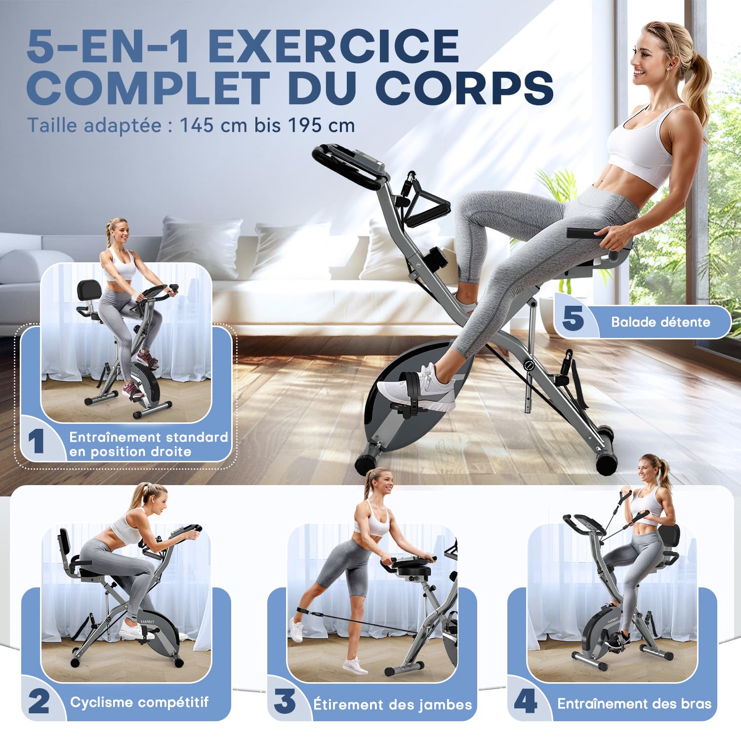 Velo d Appartement Pliable, VANNECT Vélo d' Appartement avec LCD et Mesure du Pouls Manuel, 16 Niveaux de Résistance, Vélo d’Exercice avec Support pour Tablette, Rangement Pliable, Capacité 160KG