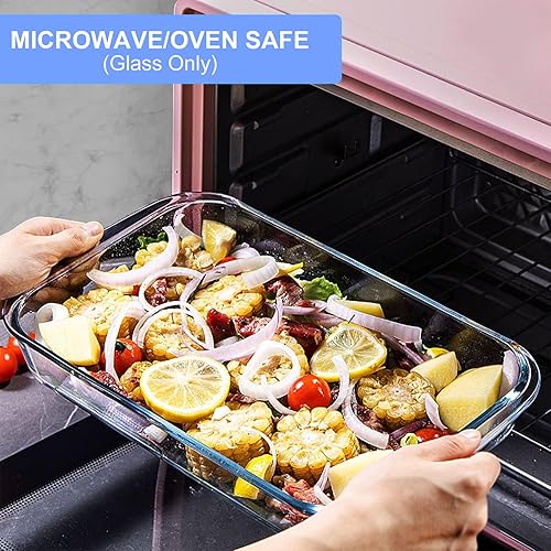 Miniatura 22 de KOMUEE Juego de 8 platos de vidrio para hornear con tapas, bandeja rectangular de vidrio para hornear con tapas, moldes para lasaña, sobras, cocina
