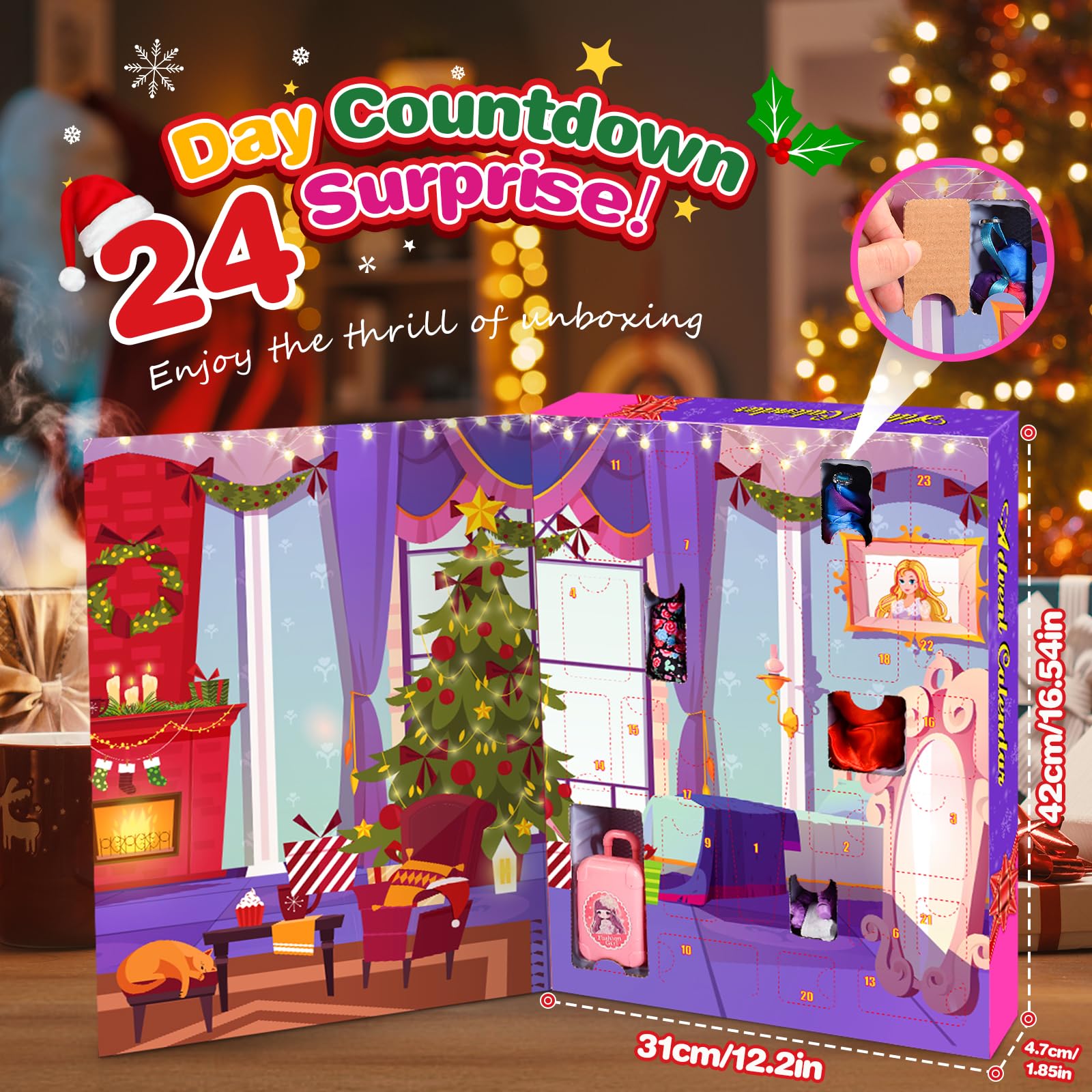 HappyGoLucky Calendario Avvento 2025, 24 Sorprese, con Bambole, Vestiti e Accessori - Giochi & Regalo Bambina 3 4 5 6 7 8 9 10 Anni Femmina- Regali Natale Bambini in Confezione