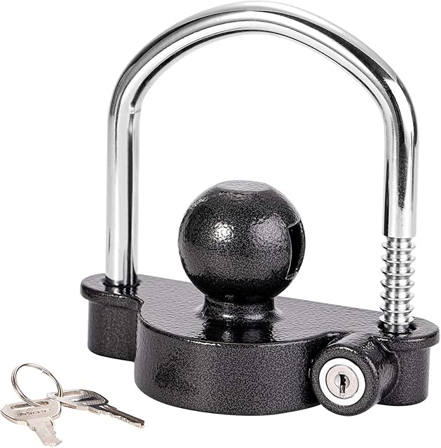 CZC AUTO Trailer Hitch Lock Universal Tow Ball Coupler Security Kit Heavy Duty Anti-Theft Protection for Trailer Caravan Horsebox, 2 Keys, Black