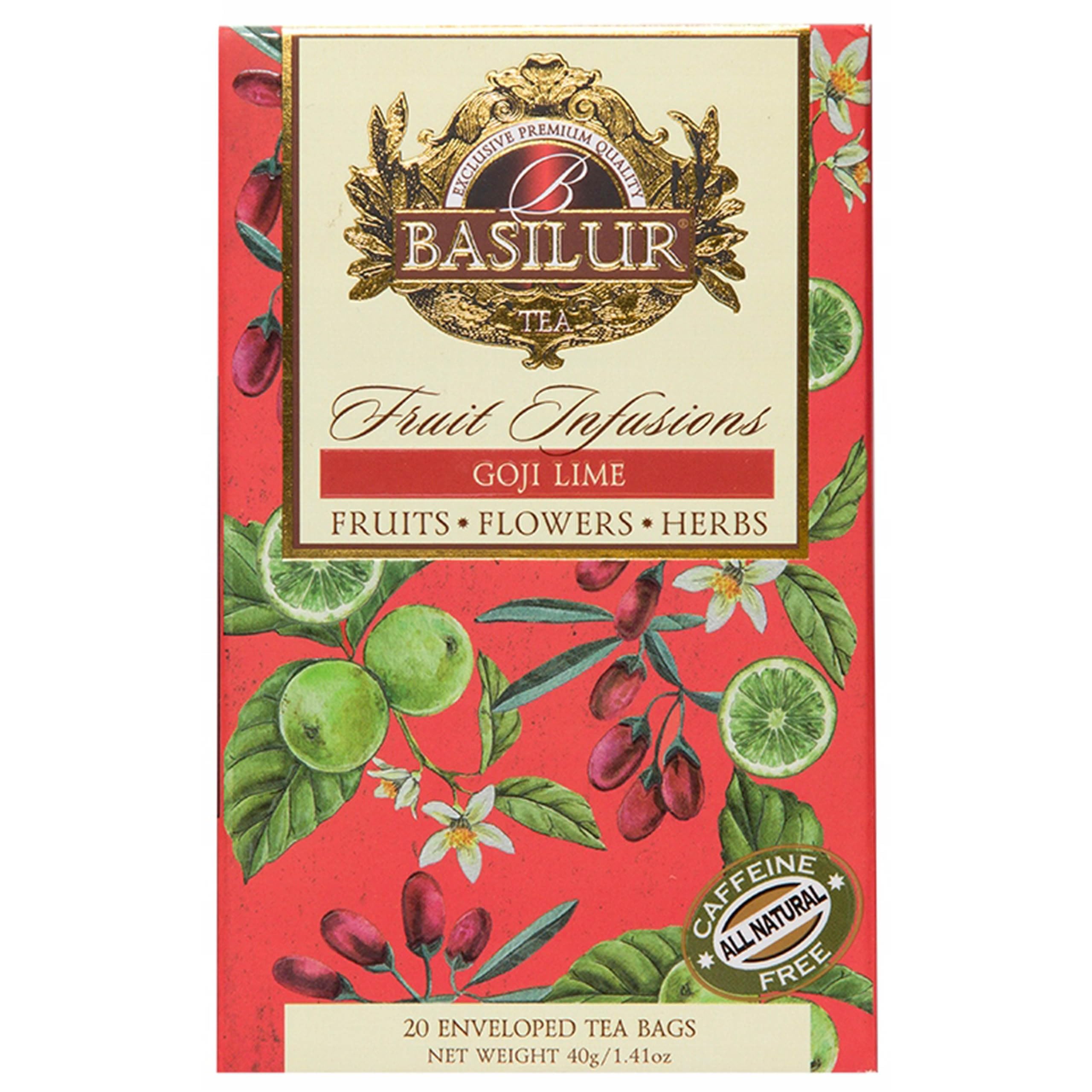 BASILUR Infusiones de Frutas - Té de frutas descafeinado con sabores naturales de goji, lima y cítricos, en bolsitas 20 x 2 g (12)