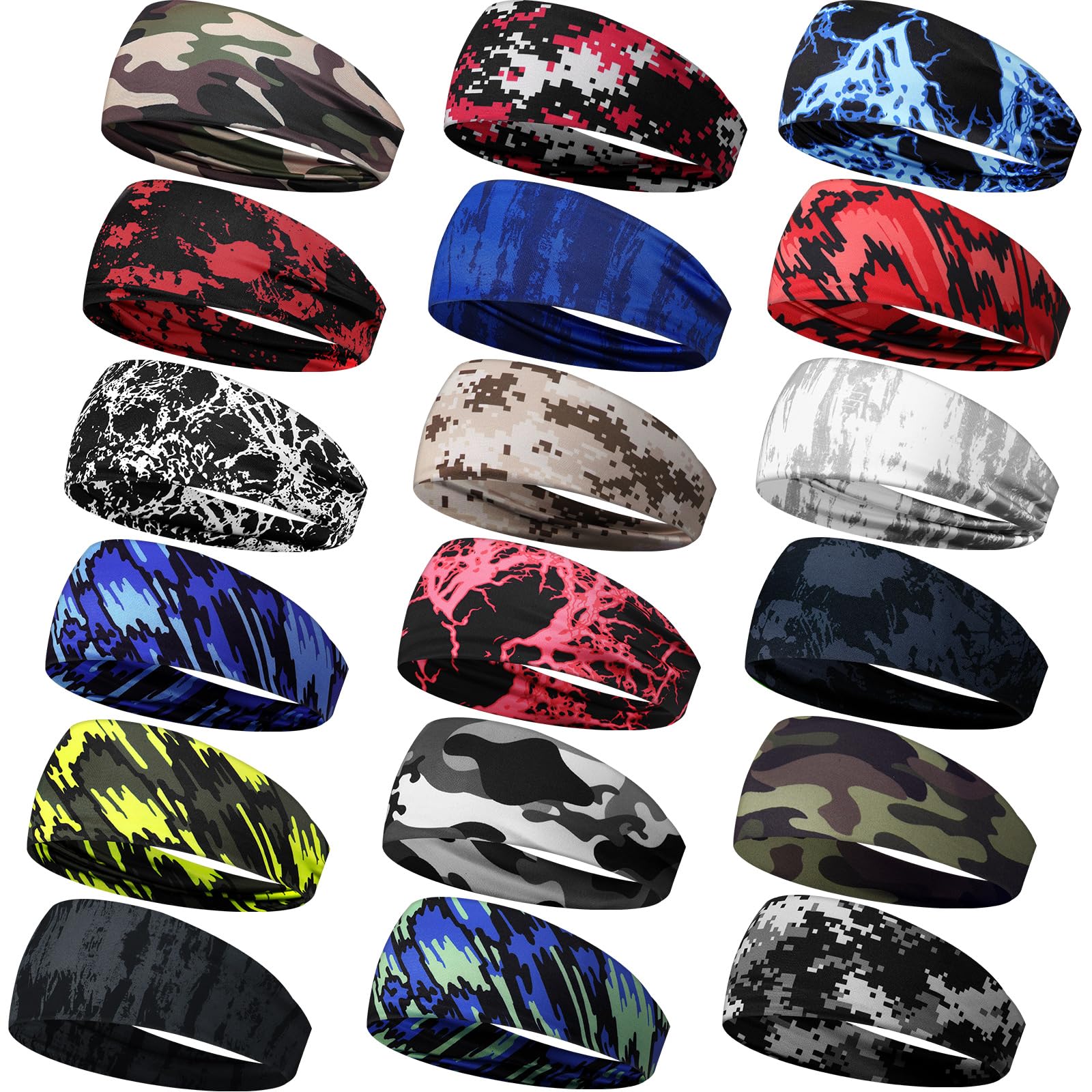 Wavyknot 18 Pcs Sports Sweatbands Camo