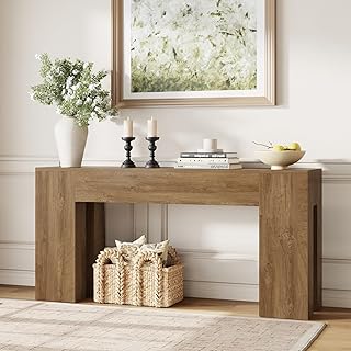 Long Sofa Console Table for Entryway Living Room, 63-Inch Farmhouse Wood Behind Couch Table, Rectangular Accent Console with Wooden Double Base for Hallway Foyer Entrance, Natural Oak